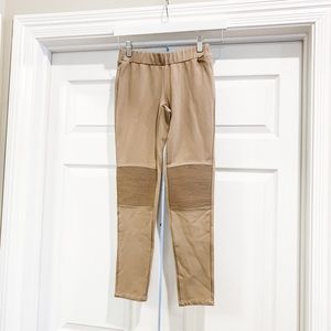 BCBG Beige Tan Leggings with Faux Leather Patches